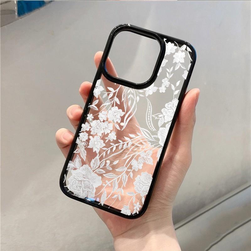 Ins Эстетичный Белый Кружевной Прозрачный Чехол Для Телефона Для IPhone 17 16 15 14 13 12 11 Pro Max 16 Plus Бампер Ударопрочный Жесткий Чехол
