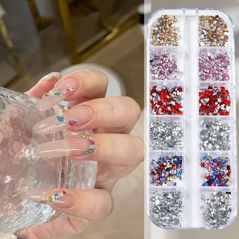12 Grid Mini Nail Flat Back Beautify Nails Diy Decorative 3D Manicure Nail Art Decorations For Girls