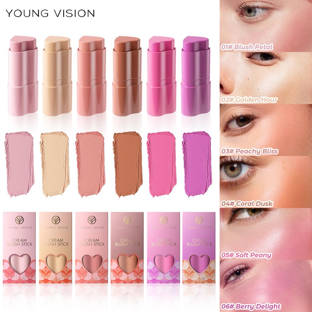 YOUNG VISION 1PCS Heart Blush Cream Contouring Stick Face Modifier Mousse Blush Lipstick 2-in-1