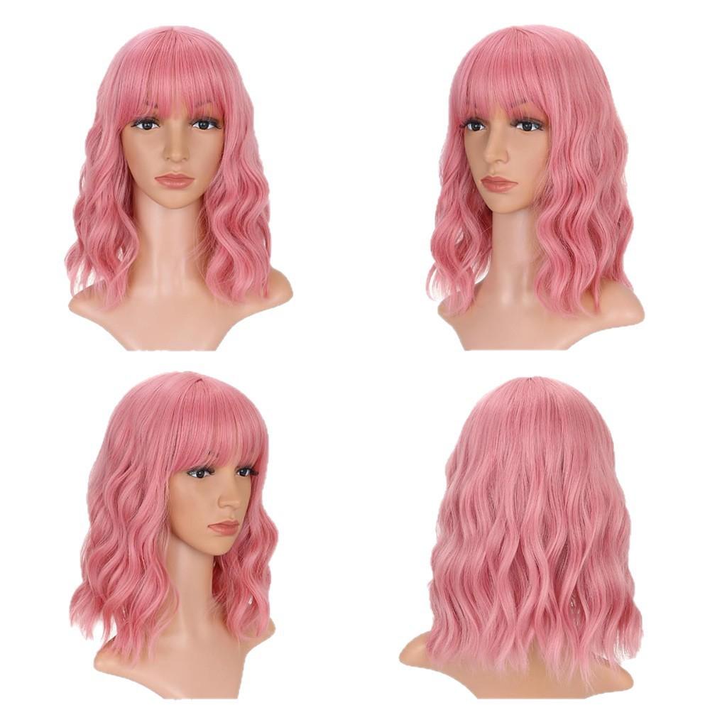 Explosive wig Color short curly hair Qi bangs Water ripple short curly hair wig Full headgear