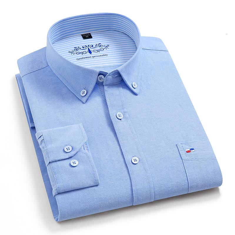 Sinwoyan Оксфорд из чистого хлопка, однотонные мужские повседневные рубашки с длинным рукавом и хорошим качеством для отдыха с нагрудным карманом