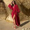 Sexy Short Sleeve Front Open Self Belted Long Kimono Dress Summer Clothes For Women Beach Wear Bathing Suit Cover Up Q1357