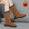 New 2025 Winter Women's Suede Leather Mid-calf Boots Classics Fringe Side Zipper Long Boots Plush Lined Snow Shoes Large Size 43