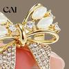 Decorative Bow Brooch Rhinestone Brooch, Cat Eye Stone Bowknot Lapel Pin, Sweater Metal Pin Cardigan Coat Suits Clothing Accessories, Jewelry Gift