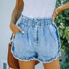 Летняя мода Джинсовые шорты с эластичной резинкой на талии Элегантные женские мешковатые короткие джинсы с рюшами Женские однотонные свободные милые повседневные свободные короткие брюки 977