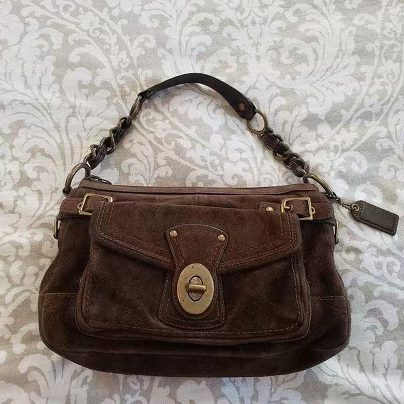 Retro Fashion Suede Shoulder Bag Multiple Pockets Motorcycle Crossbody Bag Underarm Bag Large Capacity Commuter Bag New Handbag