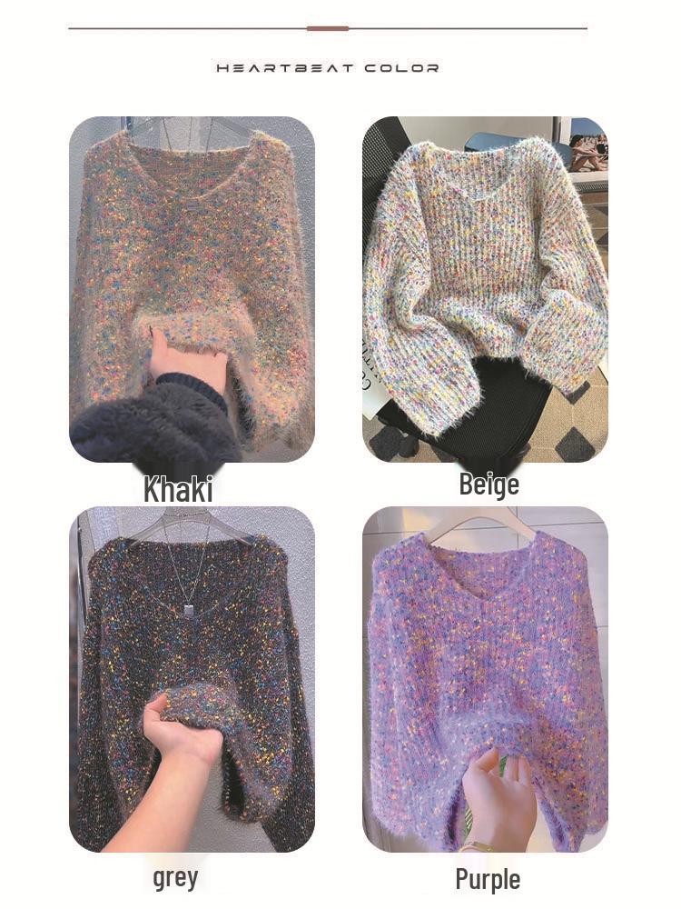 Women's High-End Colorful Polka Dot Sweater - Autumn/Winter 2024, Round Neck, Short, Thick Wool Pullover