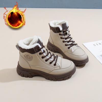 Женские зимние ботинки на толстой платформе, повседневные нескользящие ботинки для ходьбы по щиколотку с подкладкой из искусственного меха, удобные теплые короткие ботинки на шнуровке для женщин