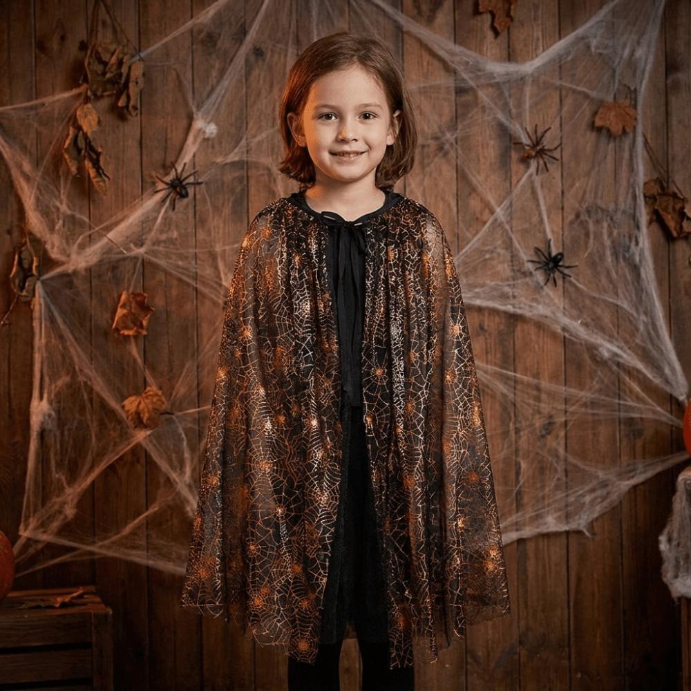 Spider Web Kids Mesh Cloak Bat Cosplay Bridal Costume Halloween Tulle Cape Renaissance Party
