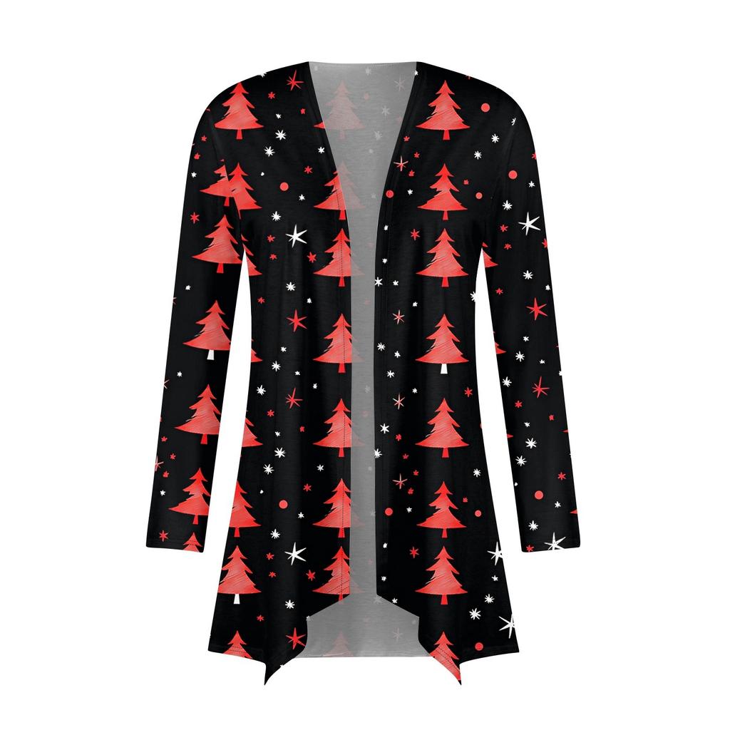 Women's Fashion Christmas Print Jacket Long Sleeve Casual Cardigan Coat