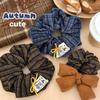Retro Korean Blue & Brown Plaid Scrunchie, Girly Autumn/Winter Schoolgirl Bow Hair Tie
