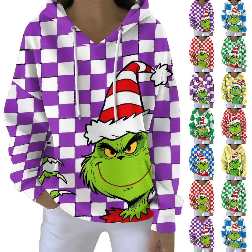 Ladies' Loose And Comfortable Drawstring V-neck Long Sleeved Christmas Printed Sweatshirt