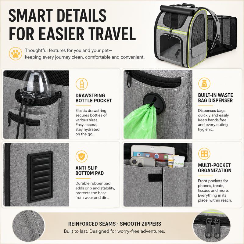 Expandable Pet Backpack Carrier Breathable Mesh Cat Dog Travel Bag Lightweight Expand Side Space Portable Outdoor Pet Knapsack