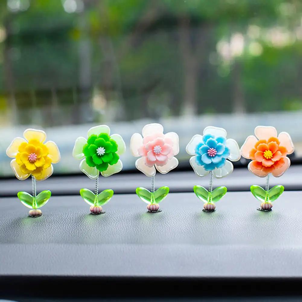 5Pcs Car Interior Shaking Head Beautiful Daisy Flowers Ornament Decoration Shake Head Decor Double-sided Tape