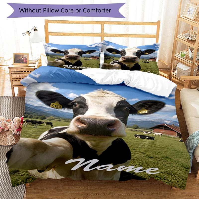 3pcs Custom Name Cow Bedding Set Duvet Cover Closure Includes 1 Duvet Cover & 2 Pillowcases, Soft and Comfortable for All Seasons.