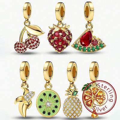 Медные Арбуз Клубника Апельсин Ананас Шармы Бусины Подходят для Оригинального Браслета Пандора Бангла DIY Изготовление Ювелирных Изделий Подарок