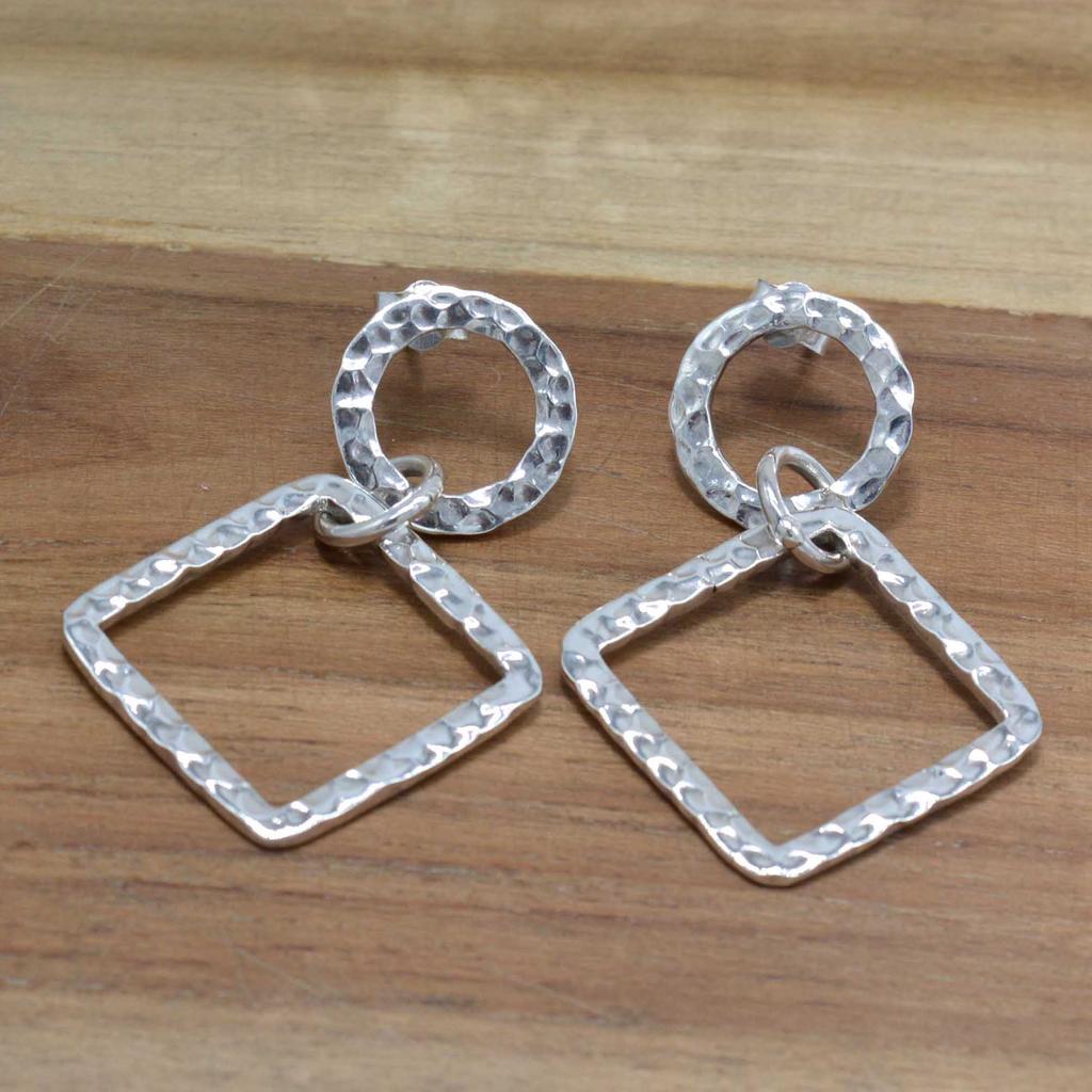 Квадратные кованые серьги из стерлингового серебра 925 пробы, круглые серьги-гвоздики ручной работы, подарок для нее