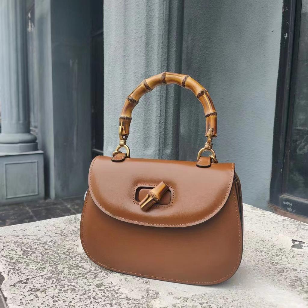 High-end Bamboo Saddle Bag Fashionable Retro Cowhide Single Shoulder Crossbody Women's Bag Simple And Atmospheric Handbag