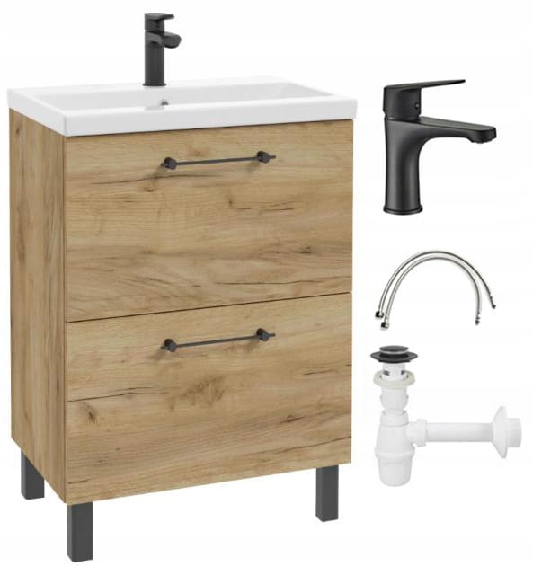 Bathroom Cabinet with Washbasin, Faucet, and Siphon , Freestanding, Oak Craft, Cassandra