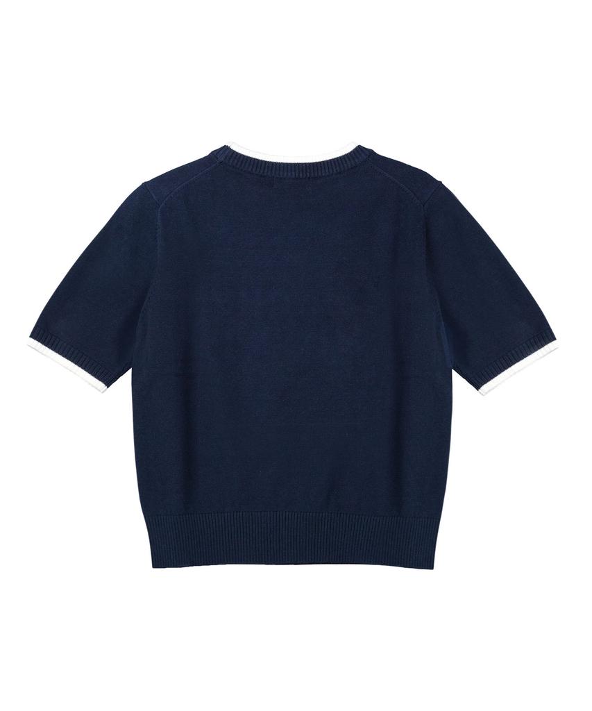 WACKY WILLY Women'S Typographic Logo Color Block Short Sleeve Knit Navy