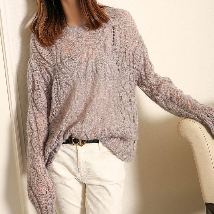 Весенне-осенняя мохеровая толстовка с капюшоном, ленивый стиль, тонкая трикотажная рубашка с мягкой головой, пуловер