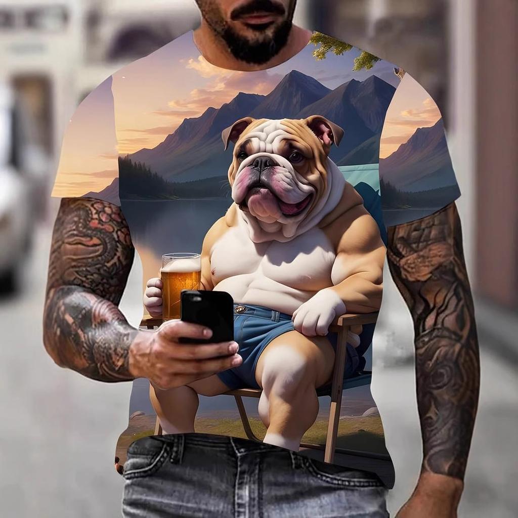 Летний топ с круглым вырезом и принтом 3D-собаки, модные повседневные футболки с короткими рукавами для мужчин