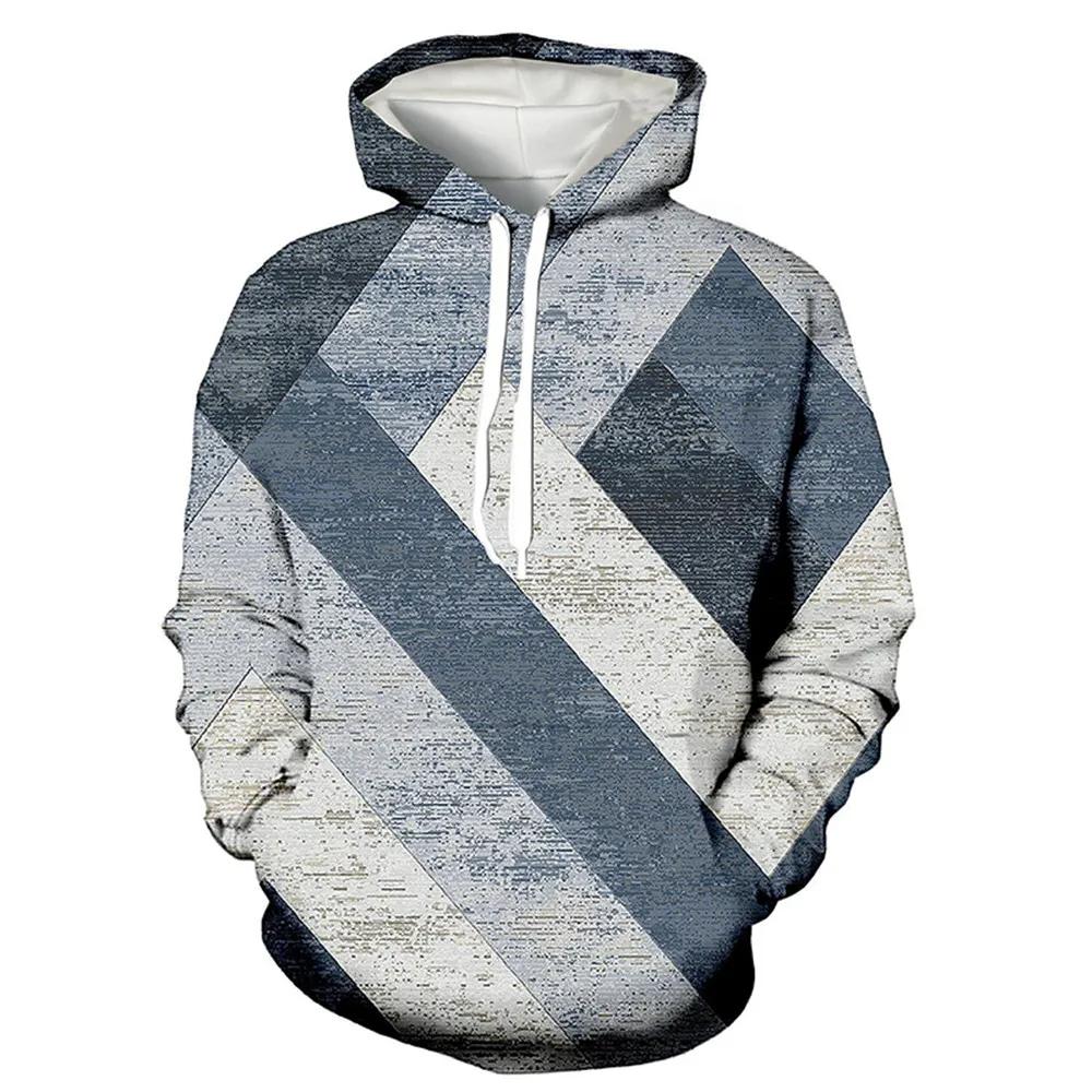 Осенние винтажные толстовки с принтом в клетку с цветными блоками и 3D-принтом для мужчин и женщин, повседневные толстовки с капюшоном большого размера, пуловеры, спортивная одежда