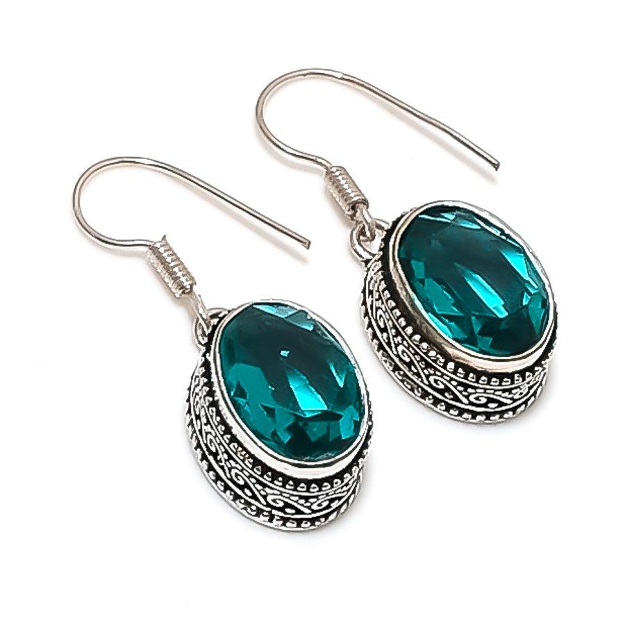 Indicolite Tourmaline Gemstone Handmade 925 Sterling Silver Earring 1.38" I9N83