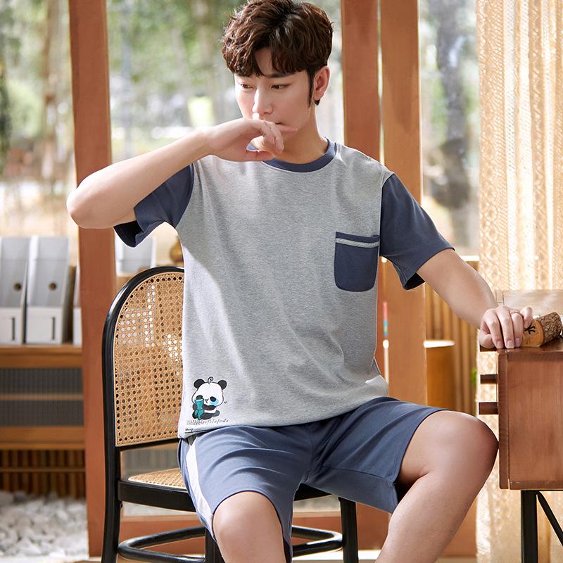 Мужской летний пижамный комплект из хлопка с рисунком – рубашка с короткими рукавами и шорты (2025)