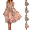 Women's Summer Casual Fashion Retro Print Short Sleeve V-Neck Swing Dress