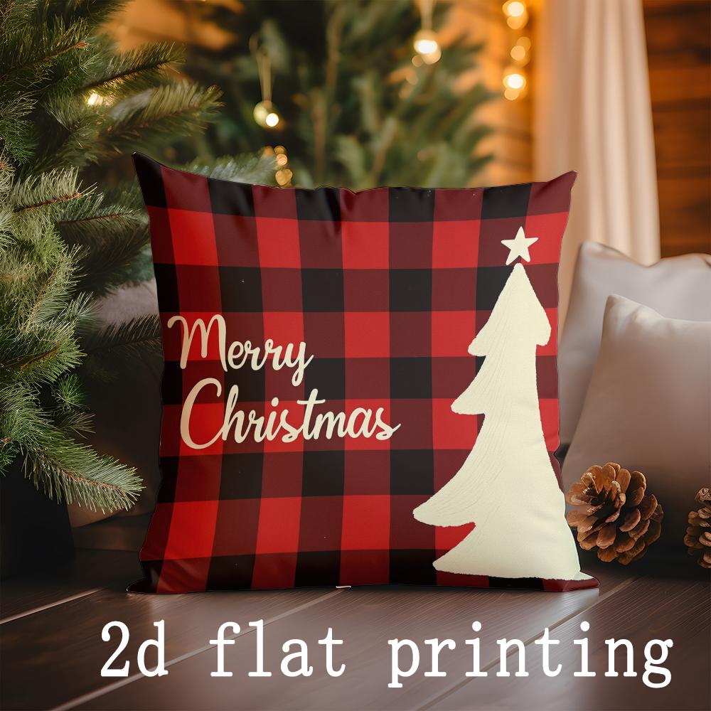 Home Decor Christmas Plaid & Merry Tree Pattern Pillows Pattern Cushion Cover Suitable for Sofa Bedroom Car Pillow Cover