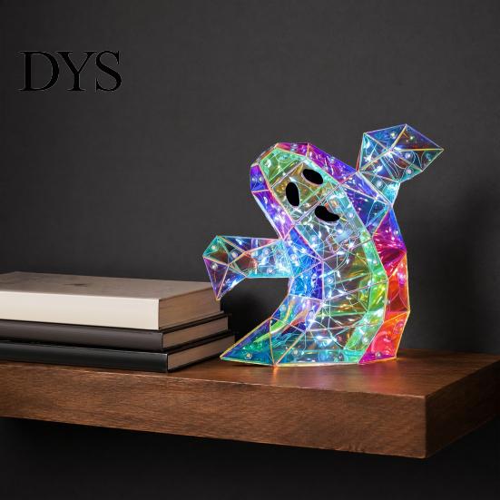 Cozy Bedroom Ambient Lighting Prismatic Iridescent Ghost Halloween Decoration, Spooky LED Prism-Effect Durable PET Ornaments Night Light for