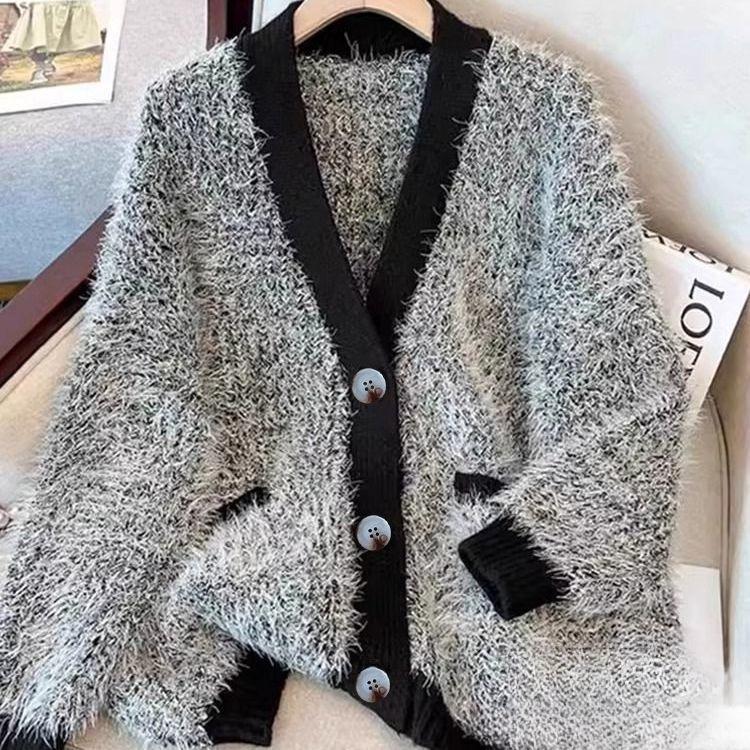 Европейский свитер крупной вязки женский элегантный с длинным рукавом в ленивом стиле осенне-зимние топы