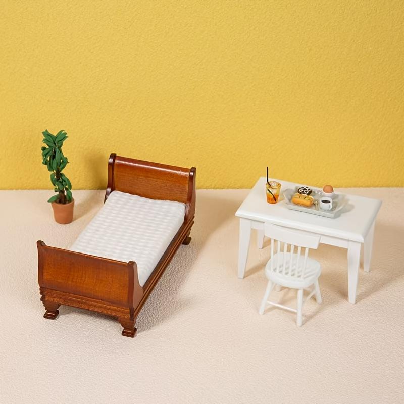 Миниатюрная модель деревянной кровати масштаба 1/12 - DIY миниатюрный реквизит для фотосъемки - Сезонный декор - Идеальный подарок