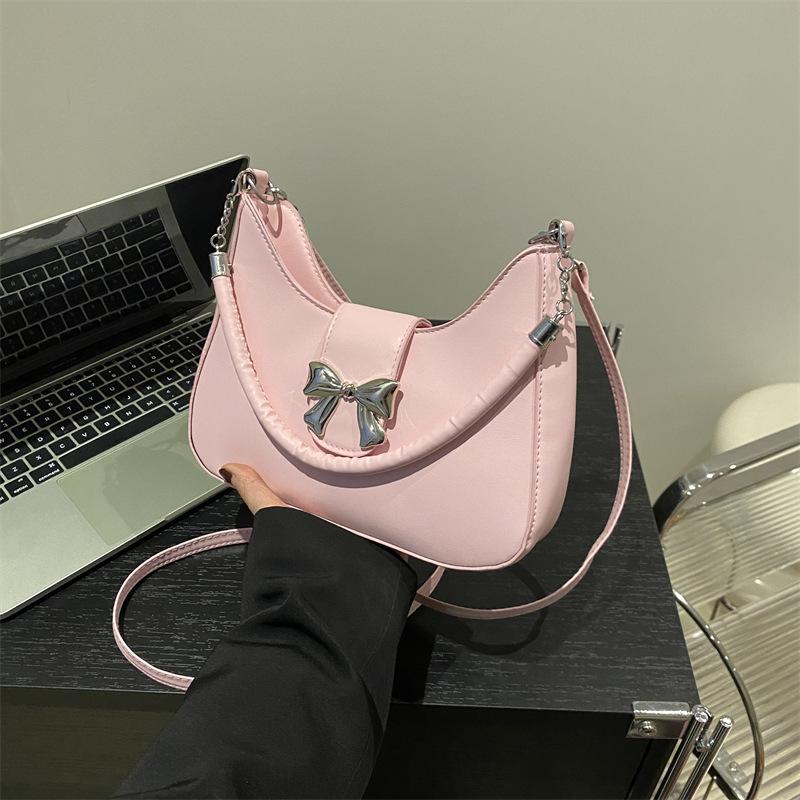 Gentle Texture Simple Bow Handbag Spring Versatile Messenger Bag Underarm Bag Women'S Bag