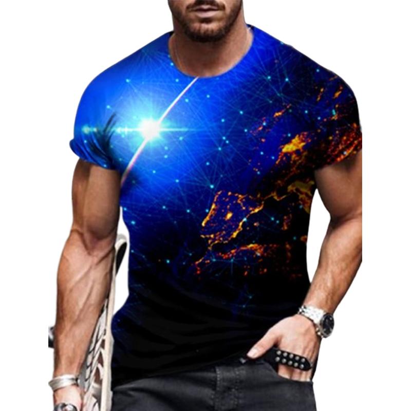 Новая летняя мужская модная футболка, мужская футболка с принтом сверкающего звездного света, топ