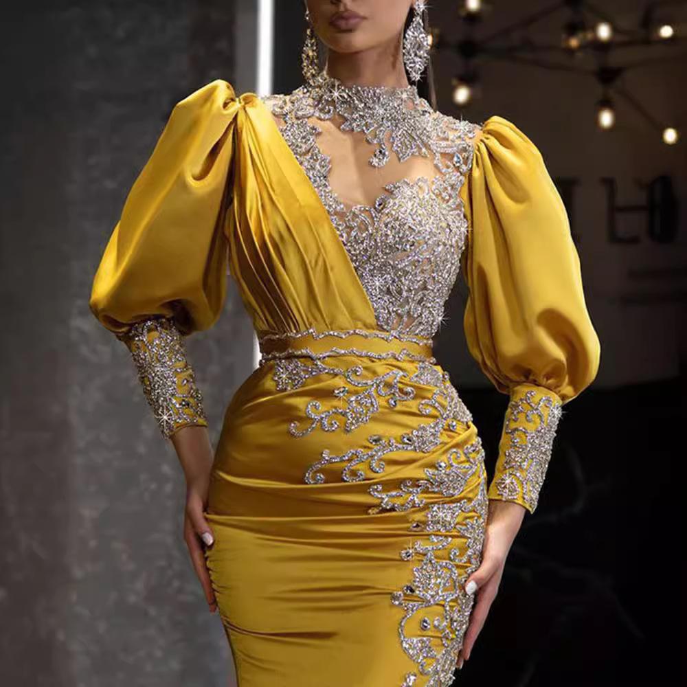 Весна и лето новая европейская и американская женская свадебное платье качающееся сексуальное золотое платье шлейф банкетное вечернее платье