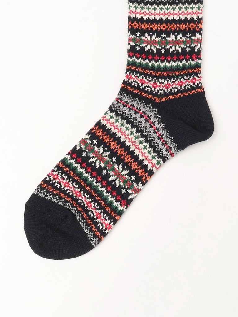 Beams Plus Fair Isle Pattern Navy 38430015479 Men's Socks, Base, 0,