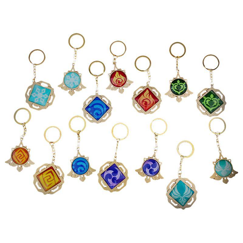 Брелок Genshin Impact Семь Элементов с Дизайном Гео Анемо Электро Дендро Гидро Пиро Крио