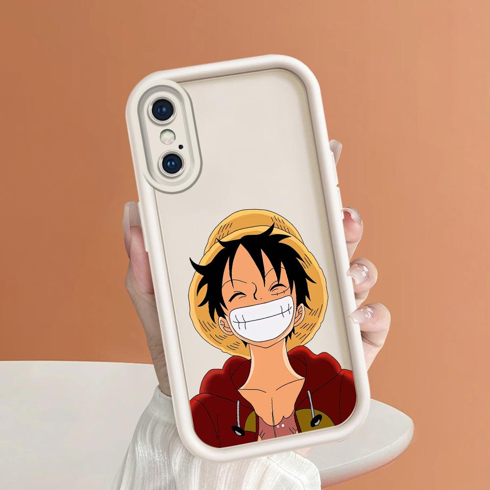 Cartoon Cute Anime Luffy Square Phone Cover for Realme OPPO Reno VIVO Infinix Tecno Oneplus Full Cover Camera Shockproof Protection Rubber Case