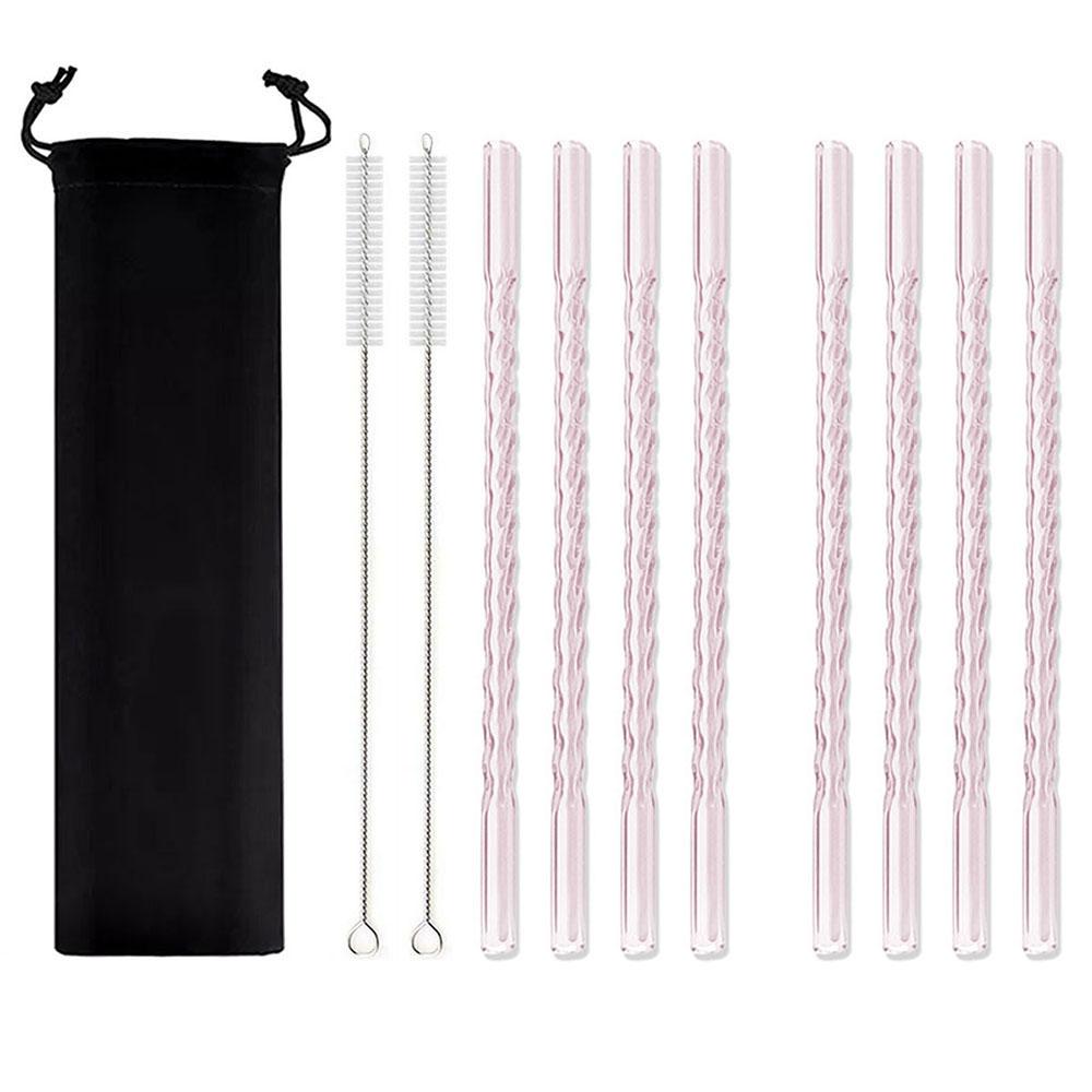 11Pcs Reusable Glass Straws Eco-friendly Drinking Straws for Smoothie Milkshakes Tea Juice Cocktail Straw with Brush Multi-Color