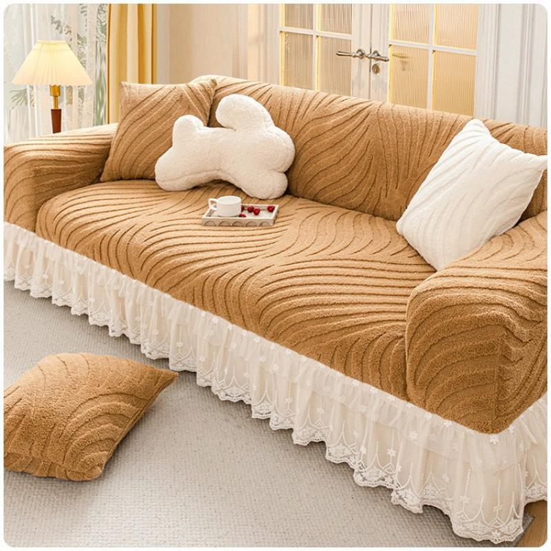 Cream Style Sofa Cover All Season Stretch Full Wrap Cat Scratch Resistant Skirted Couch Protector
