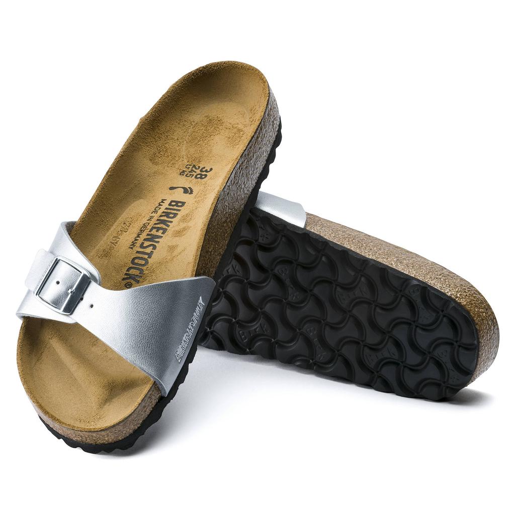 Klapki damskie Birkenstock Madrid Birko-Flor Silver srebrne narrow wąskie (0040413)