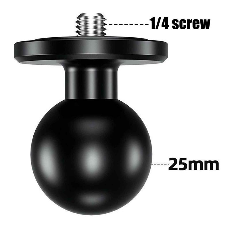 Universal 1" Aluminum Ball Mount Head Adapter With 1/4" Threaded For Double Socket Arm For Action Camera Support Stand