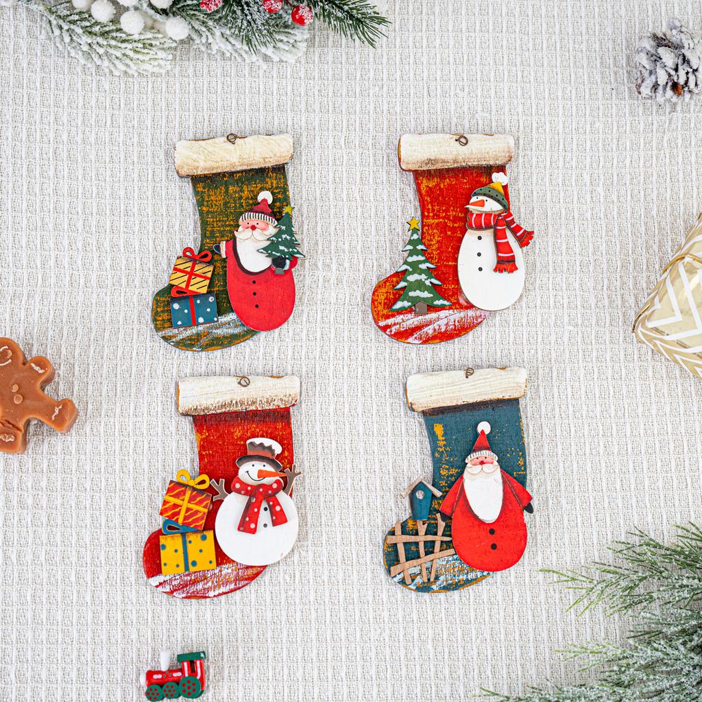 Christmas wooden pendants with painted Christmas patterns, Santa Claus, snowman gifts, Christmas tree ornaments