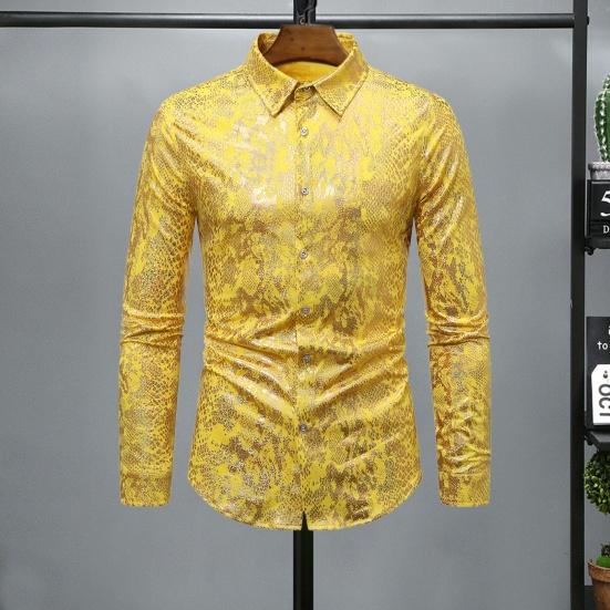 Мужская клубная рубашка с принтом под змеиную кожу, отложным воротником, облегающая рубашка на пуговицах с длинным рукавом, одежда для выступлений в ночном клубе
