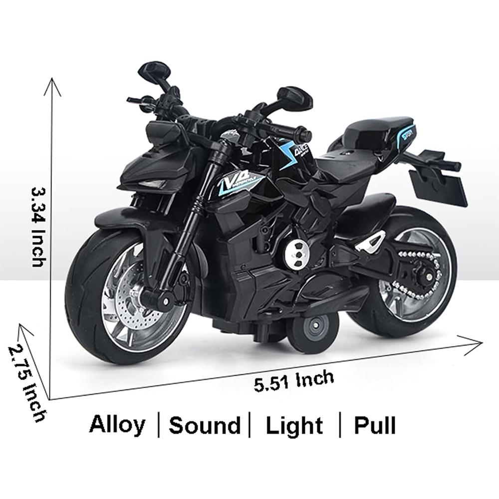 1/12 Scale V4 Pull Back Motorcycle Toys,Motorcycle Model with Light and Music,Toy Motorcycles for Kids Age 3+ Year Old Christmas Party Supplies