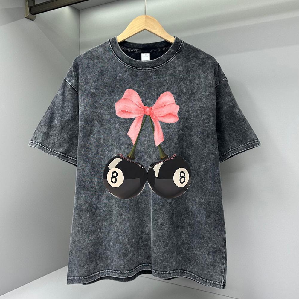 Розовый бант черный бильярд 8 вишен мужская одежда модная футболка футболка одежда дышащая хлопковая летняя футболка