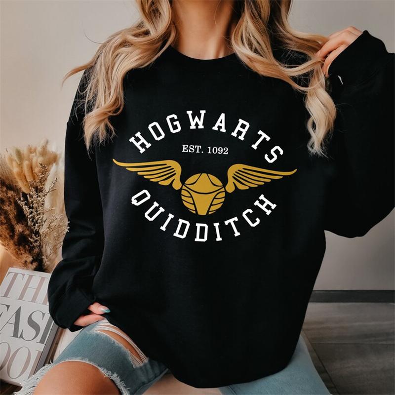 New Arrival Women's Crew Neck Sweatshirt Letter Print Round Neck Pullover Hoodie HOGWARTS EST.1092 Fashionable Streetwear