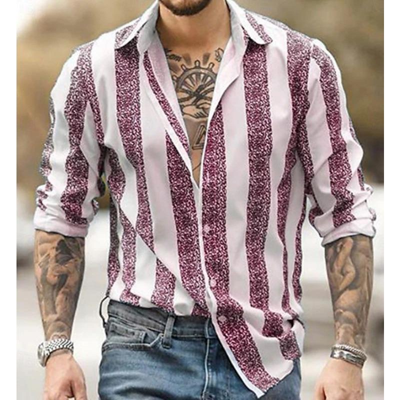 Men S Long Sleeve Striped 3d Print Casual Stretch Shirt